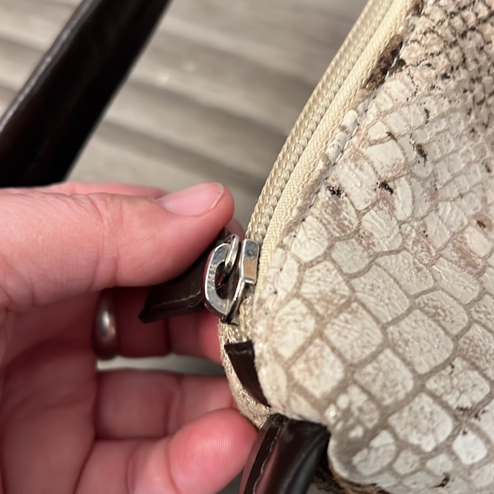Snake-Print Shoulder Bag in Cream & Brown - Designer Style - Picture 10 of 16